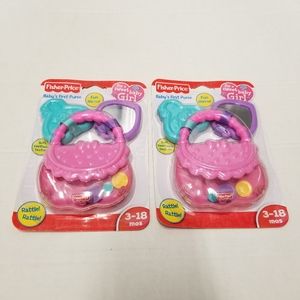 2 Fisher Price Baby's First Pink Purple Keys Purse Mirror Rattle Teether New